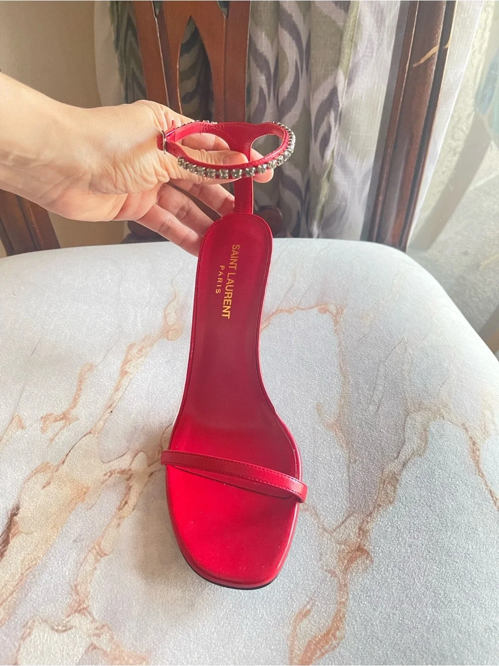 Saint Laurent Red Crystal-Ankle Strap Heel Sandal 7.5 - Picture 4 of 10